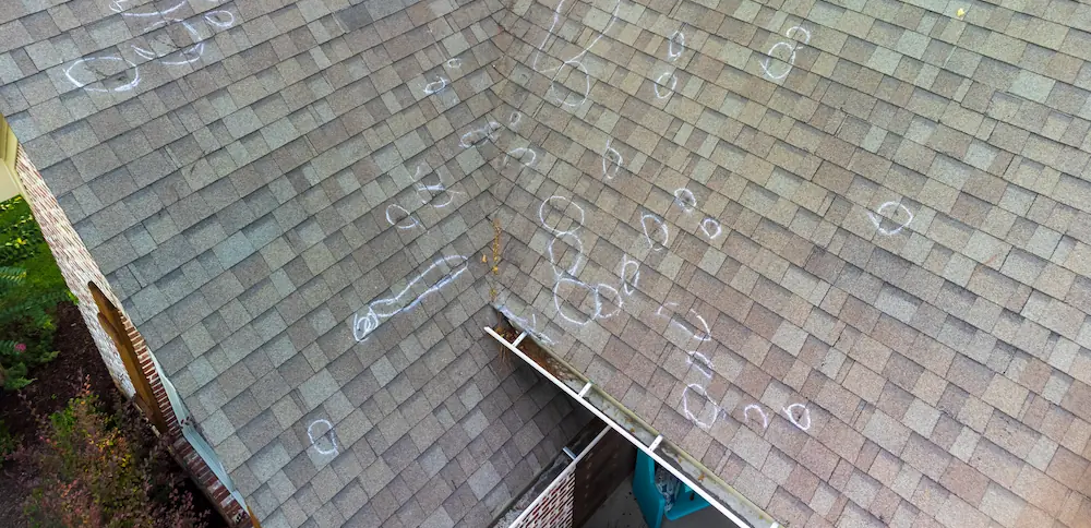 Aerial view of a residential shingle roof