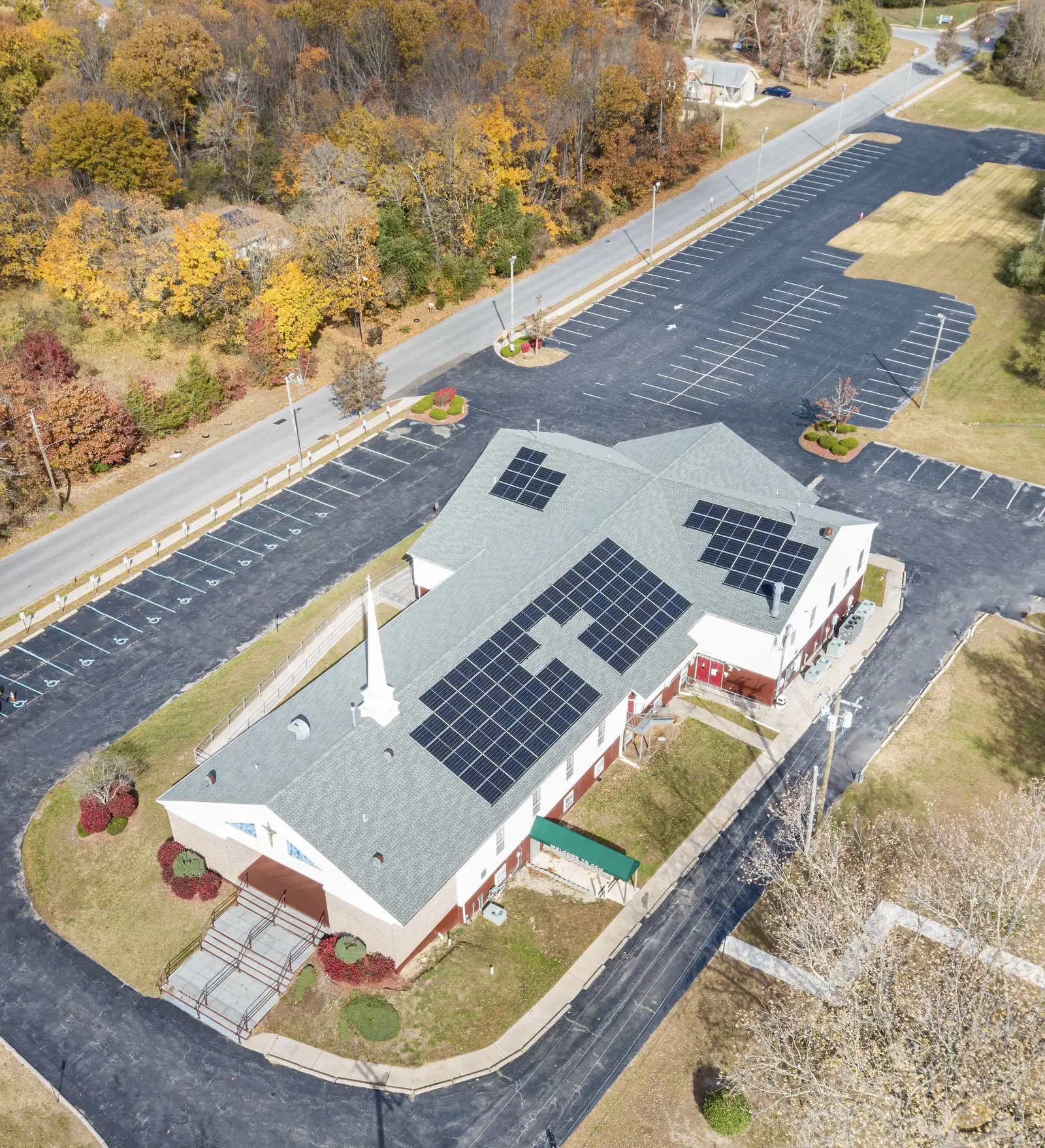Church with rooftop solar panels